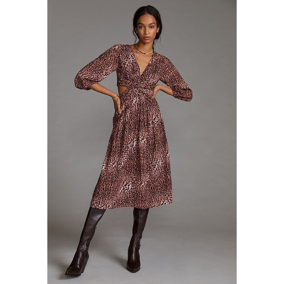 Anthropologie Ranna Gill Printed Cut Out Midi Boho Dress Size Small - Picture 1 of 10